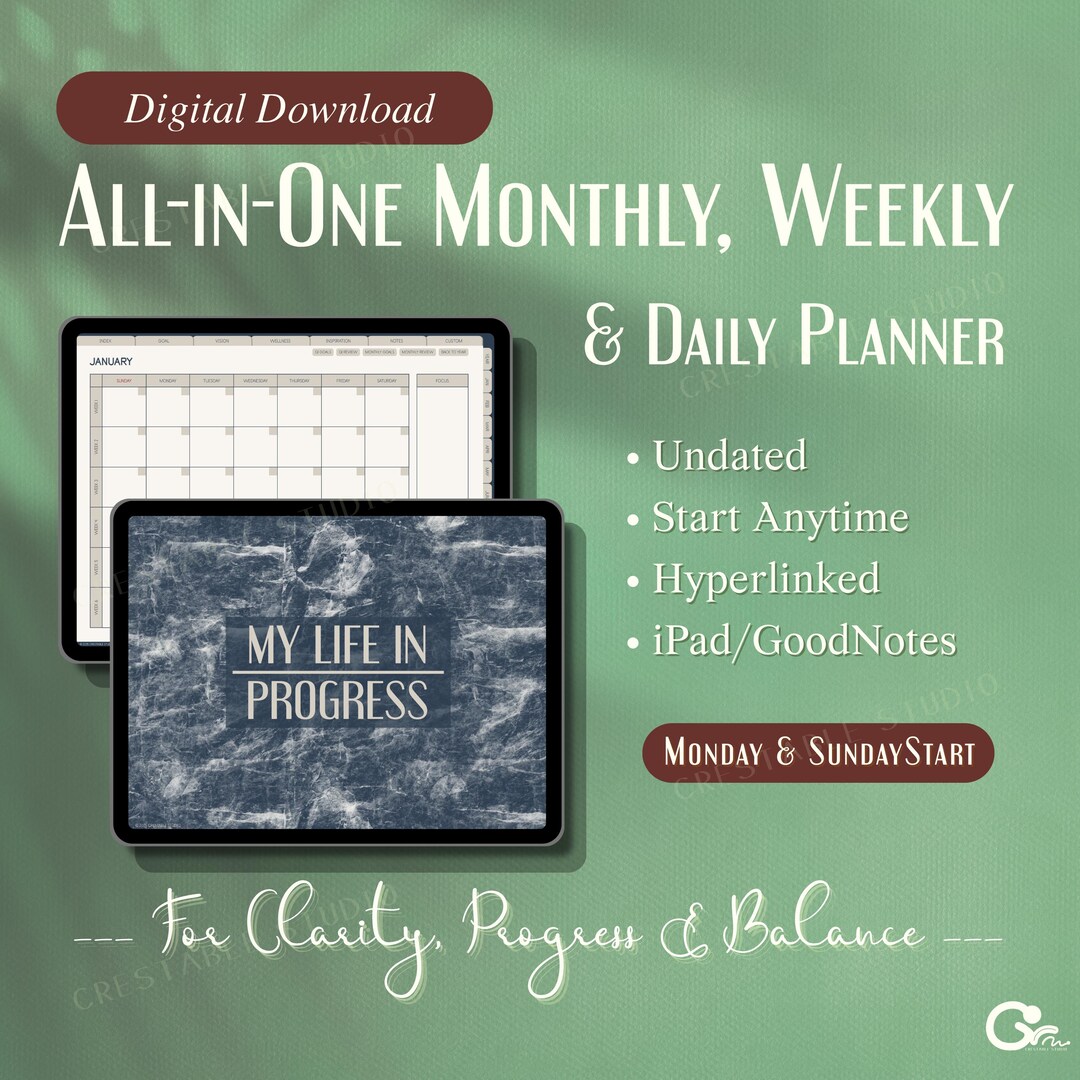 Undated Hyperlinked Digital Planner PDF for Goodnotes | Daily, Weekly ...