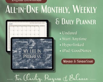 Undated Hyperlinked Digital Planner PDF for GoodNotes | Daily, Weekly, Monthly Planning