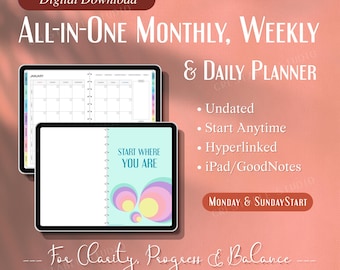 Undated Hyperlinked Digital Planner PDF for GoodNotes | Daily, Weekly, Monthly Planning