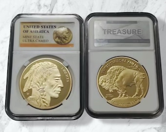 2022-2024 Buffalo 50 Dollar 1oz Gold Plated Coin in protective case holder