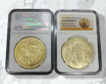 2021-2024 USA Bald Eagle 50 Dollar 1oz Gold Plated Coin in protective case holder
