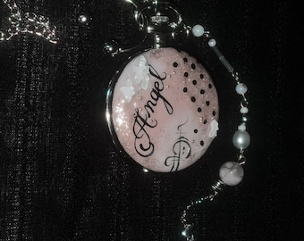 Collana con orologio da tasca - accessorio portachiavi / decorazione fatta a mano