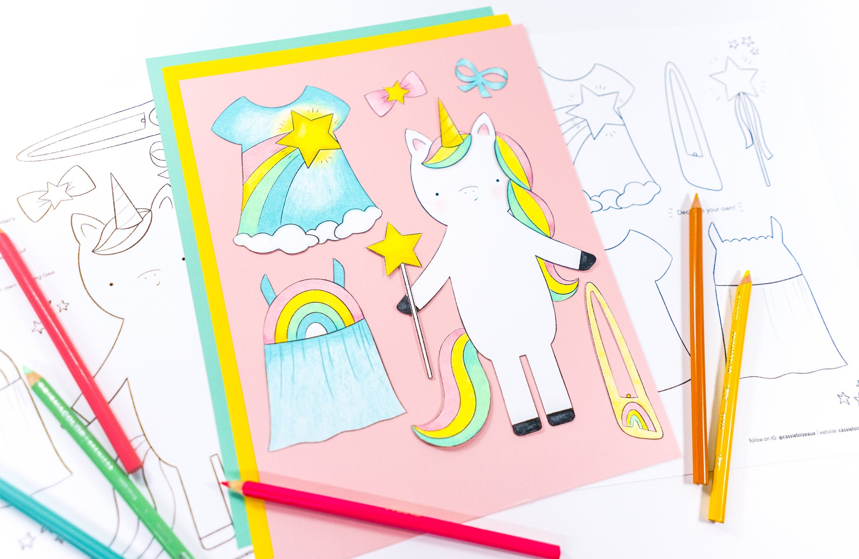 Paper Doll Dress Up Unicorn Coloring Activity Children Etsy