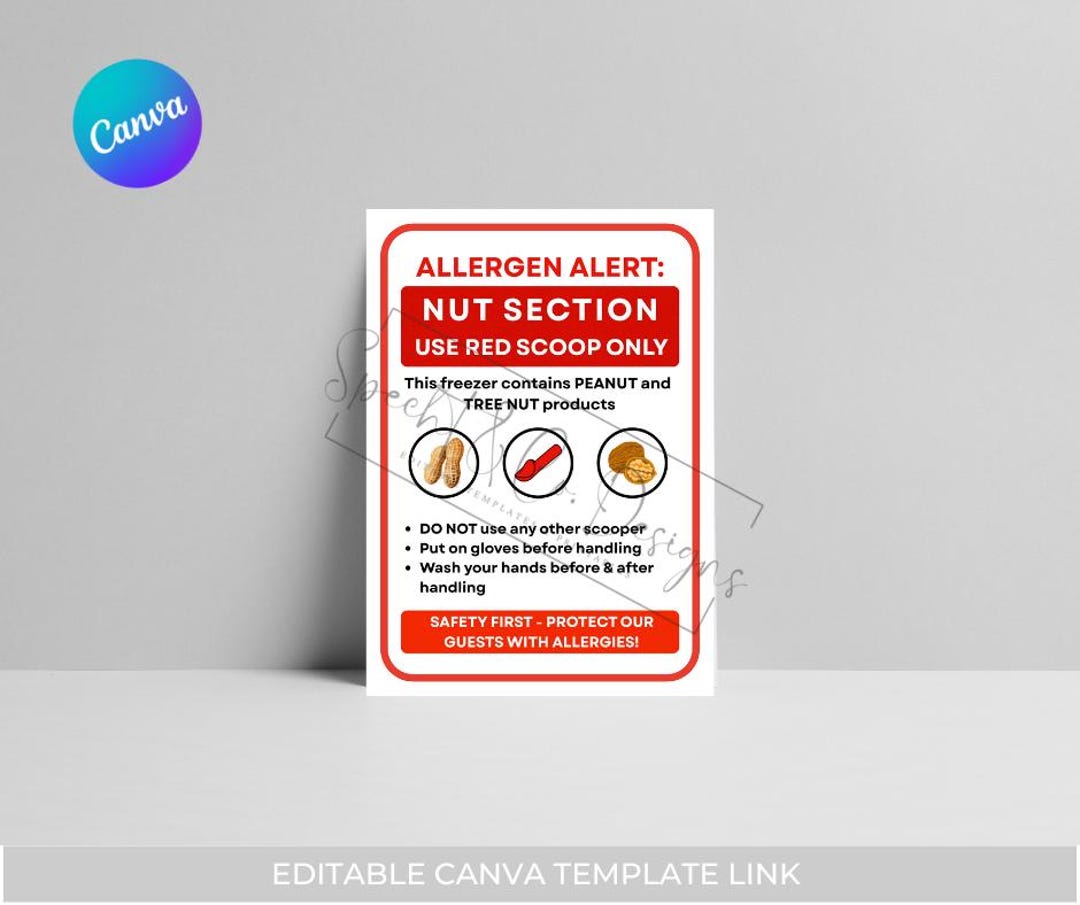Ice Cream Shop Allergen Alert Sign: Peanut & Tree Nut Section (digital ...