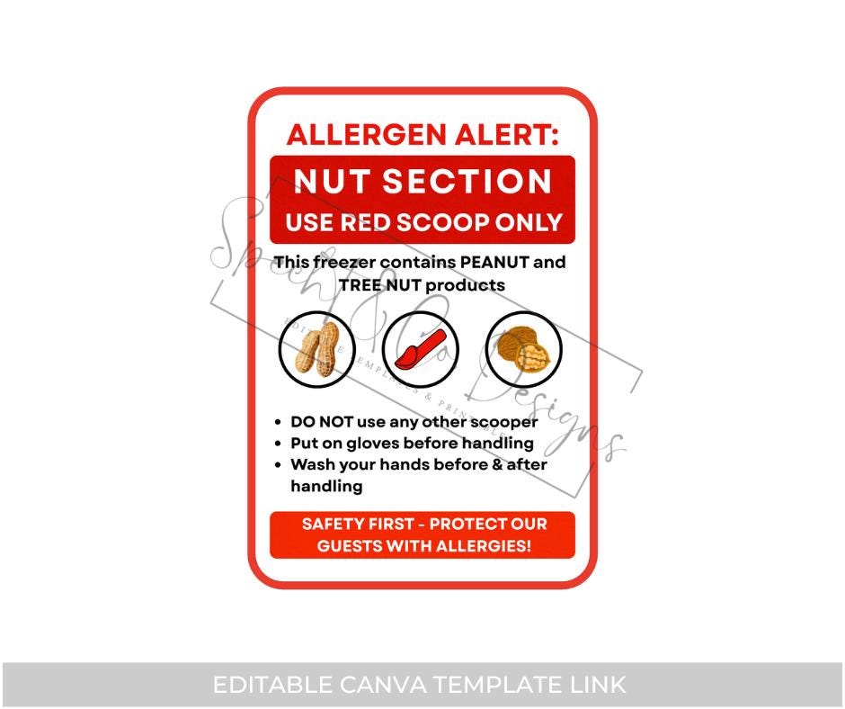 Ice Cream Shop Allergen Alert Sign: Peanut & Tree Nut Section (digital ...