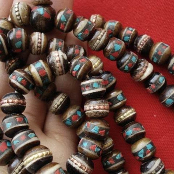 Traditional Tibetan Mala 108 Beads Bone Coral Turquoise Impermanence Meditation