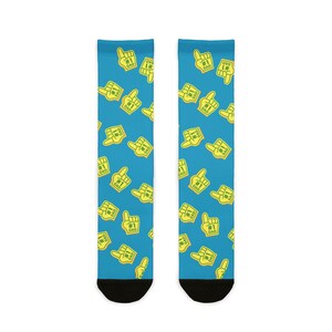 Colorful Sublimation Crew Socks with Fun Hand Design, Unique Gift for Sport Fans, Comfortable Casual Wear, Fun Apparel for Any Occasion