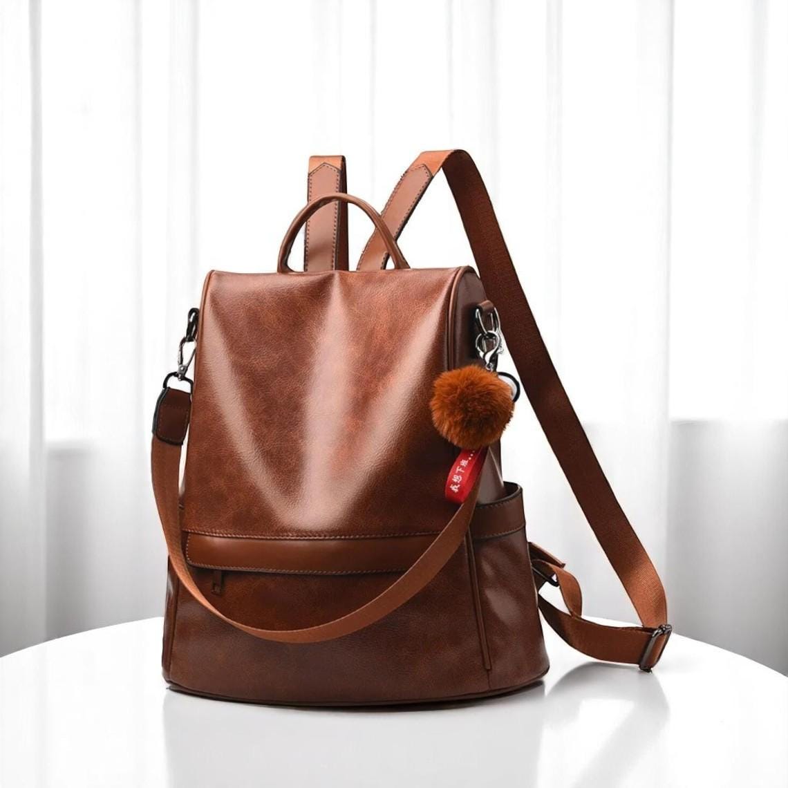Convertible Vegan Leather Backpack Shoulder Bag  display picture 2