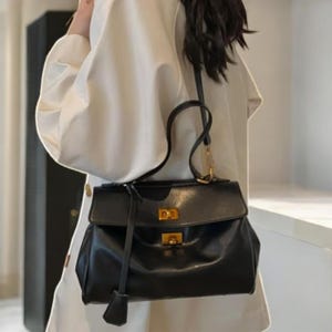Schwarze Top Griff Schultertasche - Slouchy Split Vegan Leder Tote, Elegante Handtasche für Frauen, Stilvolle Geldbörse, Geschenkidee für jeden Tag