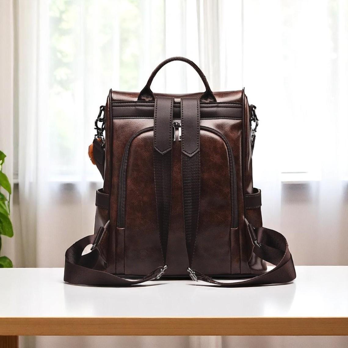 Convertible Vegan Leather Backpack Shoulder Bag  display picture 1