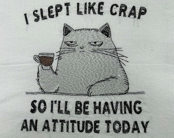 Sliep als stront Grumpy Cat machineborduurontwerp, sarcastisch ochtendcitaat, grappig gezegde voor volwassenen