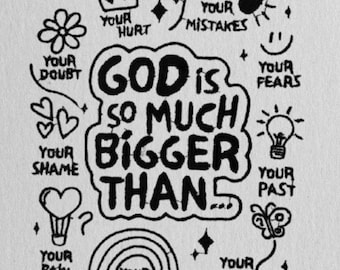 Borduurontwerp God is groter, citaat christelijk geloof, inspirerende religieuze gezegden digitale bestanden