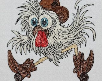 Eigenzinnig land kip machine borduurwerk ontwerpen, patroon grappige haan, humoristische kip PES DST-bestanden