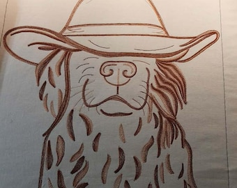 Cowboyhond machineborduurontwerp, retro western pup, woestijn boho dier, digitale PES zomertijd