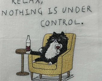 Niets is onder controle Lazy Cat-borduurwerk, grappig sarcastisch citaat, digitale PES DST-bestanden