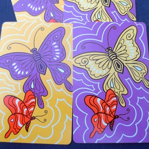 2 Groovy Butterfly Vintage Playing Cards - 1 yellow, 1 purple