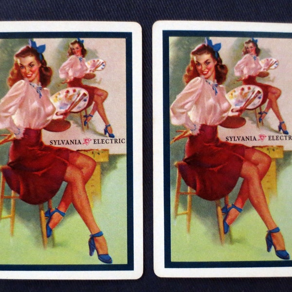 2 Le Artiste Vintage Advertising Pin Up Playing Cards, Sylvania Electric, Gil Elvgren