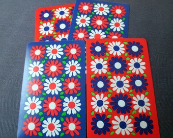 4 Flower Power Vintage Playing Cards, 2 Blue, 2 Red
