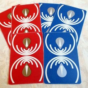 4 Art Deco Vintage Playing Cards - 2 Red, 2 Blue, Astor