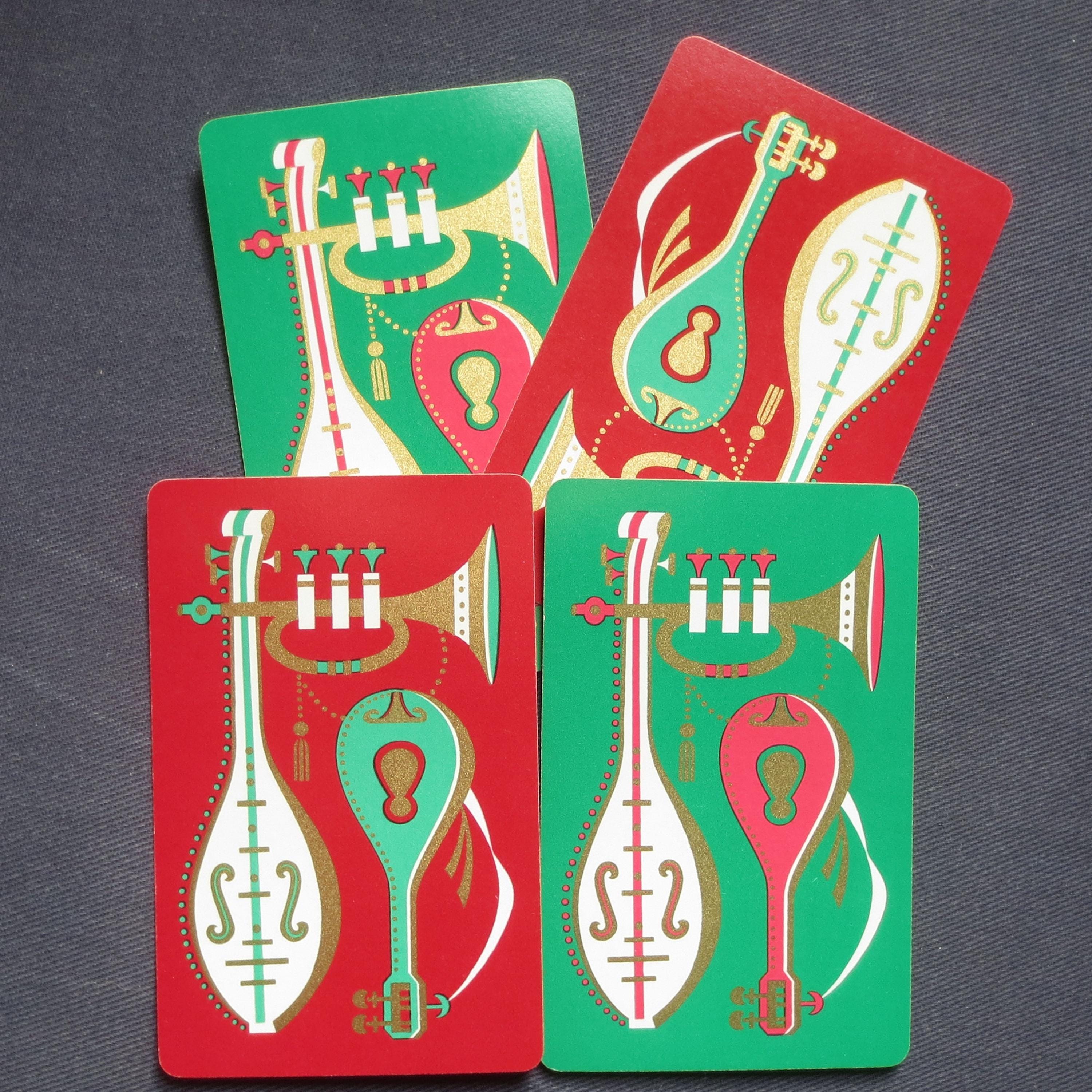 Stylised Instruments 4 Stylized Instruments Vintage Playing Cards, 2 Red, 2 Green - Etsy