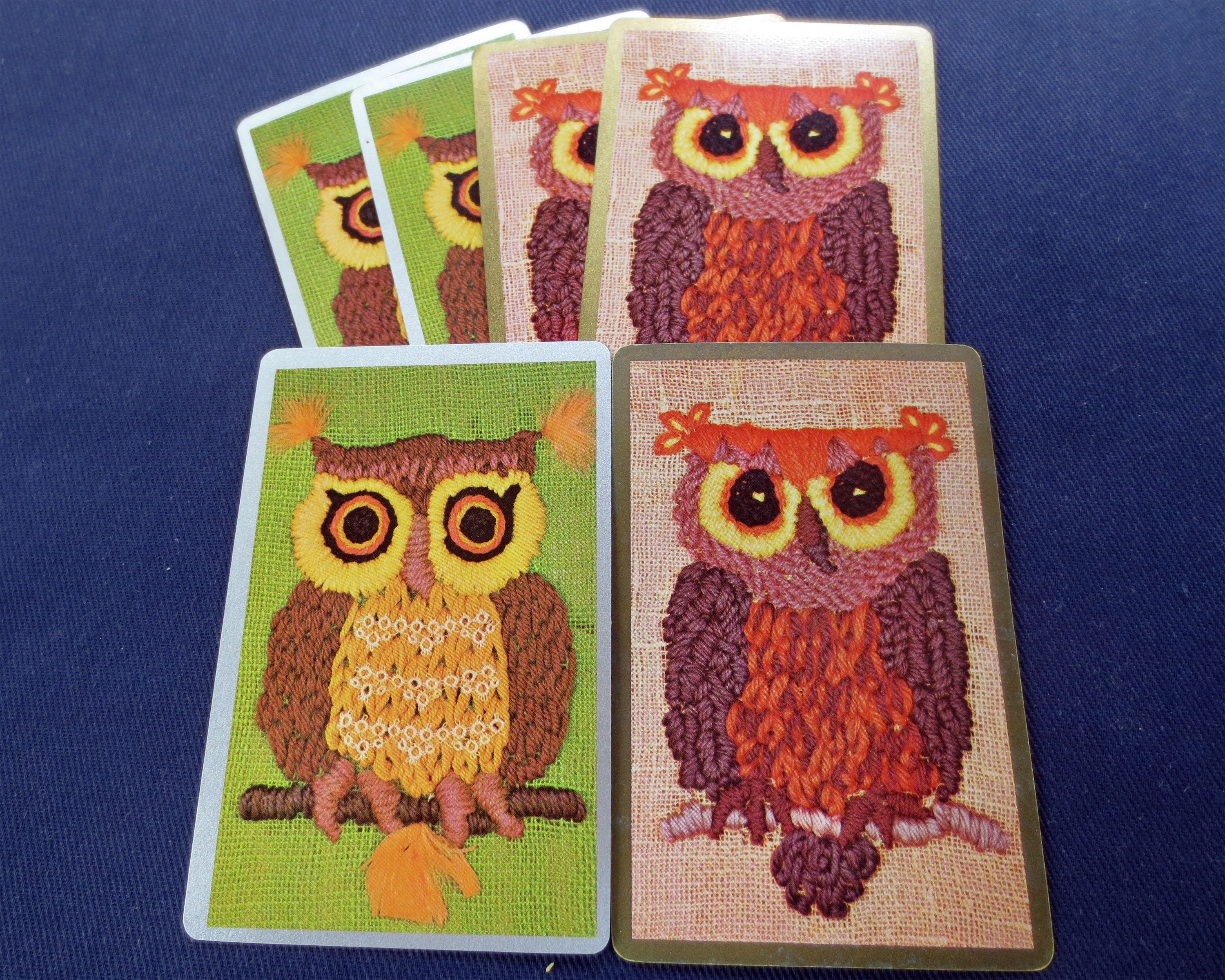 4 Crewel Owl Vintage Playing Cards - 2 of each