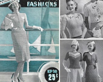 Libretto di modelli di maglieria vintage anni '30 / Corticelli Hand Knit Fashions Book No. KP30 / Maglie di fine anni '30 / PDF