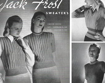 Vintage 1950s Knitting Pattern Booklet | 1953 Jack Frost Sweaters Vol. 52 | sweaters pullovers cardigans blouses | 1950s 50s knits | PDF