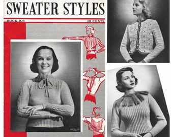 Libretto con modelli di maglieria vintage anni '30 / 1937 Spool Cotton Company Maglione Stili Libro 106 / 30s art deco maglia camicette maglioni gilet / PDF