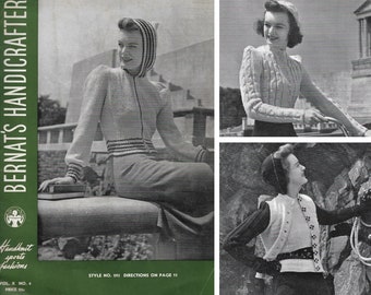 Vintage 1930s Knitting Pattern Booklet | 1939 Bernat's Handicrafter Vol. 10 No. 4 Sports Fashions | Late 30s knit winter ski sweaters | PDF