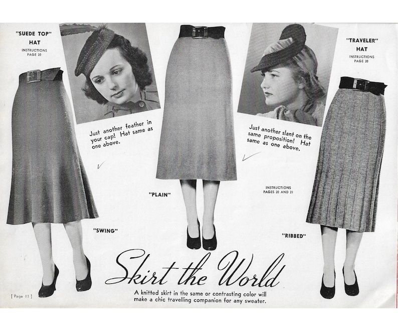 1930s Sewing Patterns- Dresses, Pants, Tops Vintage 1940s Knitting Patterns | 3 skirts & 2 hats | swing skirt A line skirt ribbed skirt | 1930s skirt 40s skirt crochet hats | PDF $3.00 AT vintagedancer.com