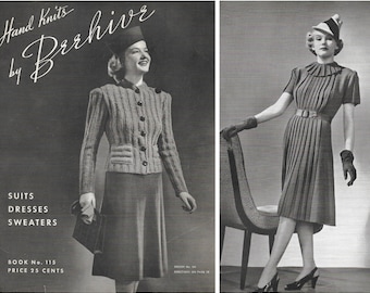 Vintage 1930s Knitting Pattern Booklet | 1939 Patons & Baldwins Handknits by Beehive Book 115 | dresses suits sweaters | 30s knits | PDF