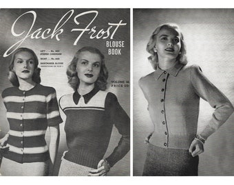 Vintage 1940s Knitting Pattern Booklet | 1945 Jack Frost Blouse Book Vol 44 | sweater pullover cardigan blouse | 1940s 40s 50s knits | PDF
