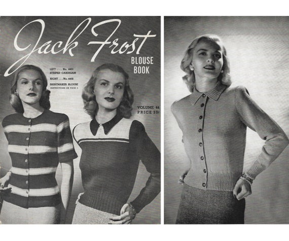 Vintage 1940s Folleto de patrones de tejido 1945 Jack Frost Blusa Libro Vol 44 sueter jersey cardigan blusa 1940s 40s 50s tejidos PDF Etsy Mexico