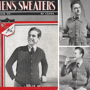 Vintage 1930s Men&#39;s Knitting Pattern Booklet | 1937 Spool Cotton Company Mens Sweater Book 99 | 30s sweaters vests cardigans pullovers | PDF