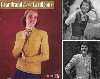 Vintage 1940s Knitting Pattern Booklet | 1948 Bear Brand Hand knit Cardigans Vol 336 | late 40s sweaters cardigans jackets vests PDF