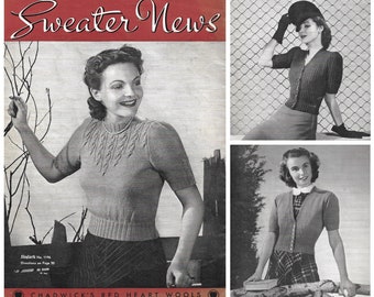 Vintage 1930s Knitting Pattern Booklet | 1939 Chadwick's Red Heart Sweater News Book No. 139 | 40s 30s knit sweater blouse cardigan | PDF