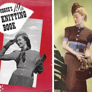 Stickmönsterhäfte från 1940-talet | Vogues stickbok från 1800-talet | Mönster för klänning, kostym, blus, tröja, barnaccessoarer från krigstiden | PDF