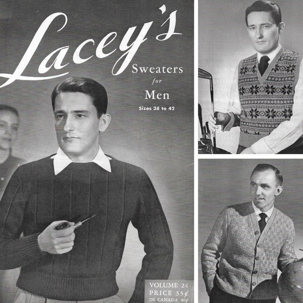 Vintage 1930s Men's Knitting Pattern Booklet | 1930s Lacey's Sweaters for Men Vol. 24 | 30s sweaters cardigans pullovers | PDF