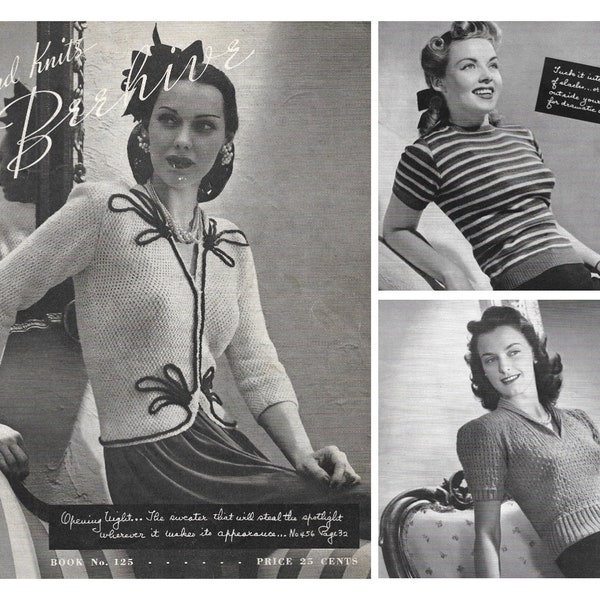 livret de modèles de tricot vintage des années 40 | 1943 Handknits by Beehive Livre n° 125 | Pulls en maille années 40 pulls robes chemisiers vestes | PDF