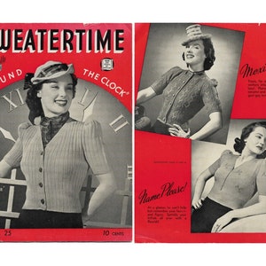 Vintage 1940s Knitting Pattern Booklet | Jeannette Styles Sweatertime Around the Clock | 40s knit sweaters pullovers blouses skirts | PDF
