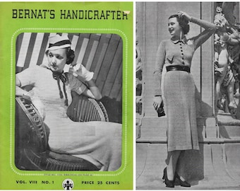 Vintage 1930s Knitting Pattern Booklet | 1937 Bernat's Handicrafter Vol. 8 No. 1| 30s art deco knit dresses suits coats sets sweaters  | PDF