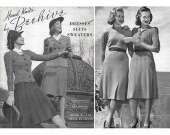 Vintage 1940s Knitting Pattern Booklet | 1941 Patons & Baldwins Handknits by Beehive Book 119 | dresses suits sweaters | 40s 30s knits | PDF