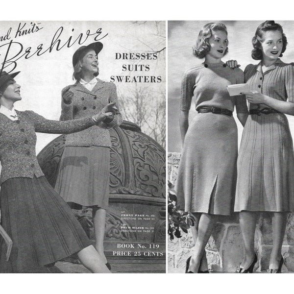 Vintage 1940s Knitting Pattern Booklet | 1941 Patons & Baldwins Handknits by Beehive Book 119 | dresses suits sweaters | 40s 30s knits | PDF