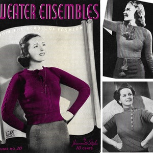Vintage 1940s Knitting Pattern Booklet | 1940 Jeannette Styles Sweater Ensembles Vol 20 | sweaters pullovers blouses jacket skirts | PDF