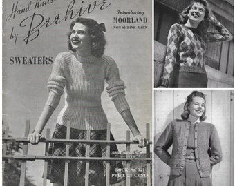 Vintage 1940s Knitting Pattern Booklet | 1941 Patons & Baldwins Handknits by Beehive Book 121 | sweater cardigan blouse | 40s knits | PDF