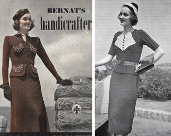 Vintage 1930s Knitting Pattern Booklet | 1937 Bernat's Handicrafter Vol. 8 No. 3 | Late 30s art deco knit dresses suits coats sets | PDF