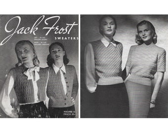 Vintage 1940s Knitting Pattern Booklet | 1949 Jack Frost Blouse Book Vol 51 | 40s knitting patterns: 33 sweaters pullovers blouses vests PDF