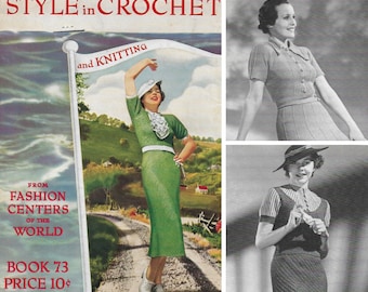 Vintage 1930s Crochet Pattern Booklet | Spool Cotton Company | 30s art deco crochet summer dresses sweaters blouses lightweight tops  | PDF