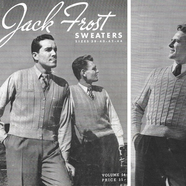 Vintage 1960s Men's Knitting Pattern Booklet | 1960 Jack Frost Sweaters for Men and Boys Vol 54 | 60s sweaters cardigans pullovers | PDF