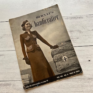 RARE 1937 Bernat's Handicrafter Vol. 8 No. 3 | ORIGINAL 1930s knitting patterns booklet | 30s art deco knit dresses suits knitting magazine